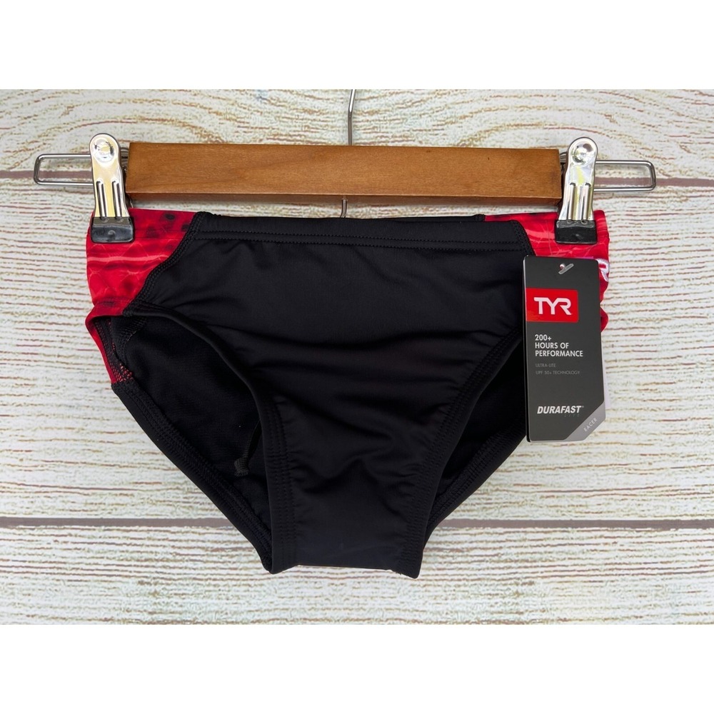 TYR Swim Brief Mens Size 26 Black Red Castaway Racer Swim Brief UPF 50+ New $44